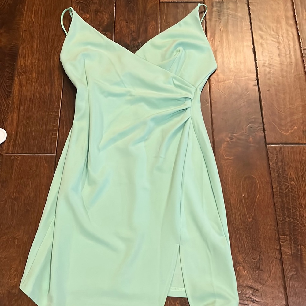 light green/turquoise/mint party dress, fun open back, size large